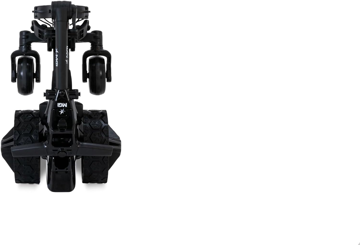 MGI Zip Navigator All Terrain Electric Golf Cart - 36 Hole Battery - Remote Control - Accessories Included (Multi-Purpose Clip, Drink, Umbrella, GPS-Phone, & Scorecard Holder), Gloss Black-Matte Black