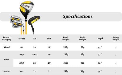 Комплект детский PGM -1 вуд, 2 айрон, 1 паттер, сумка, унисекс