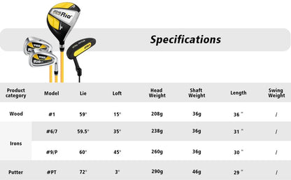 Комплект детский PGM -1 вуд, 2 айрон, 1 паттер, сумка, унисекс