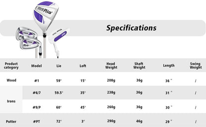 Комплект детский PGM -1 вуд, 2 айрон, 1 паттер, сумка, унисекс