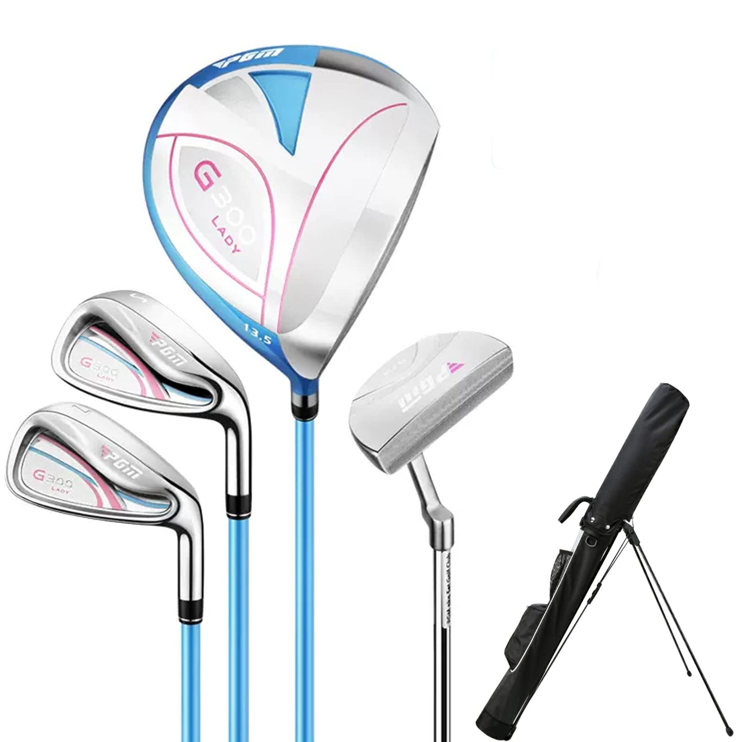 Комплект женский PGM  4 шт - титан, 1 вуд (#1), 2 айрон (#7, SW), 1 паттер с сумка-подставка - правая рука