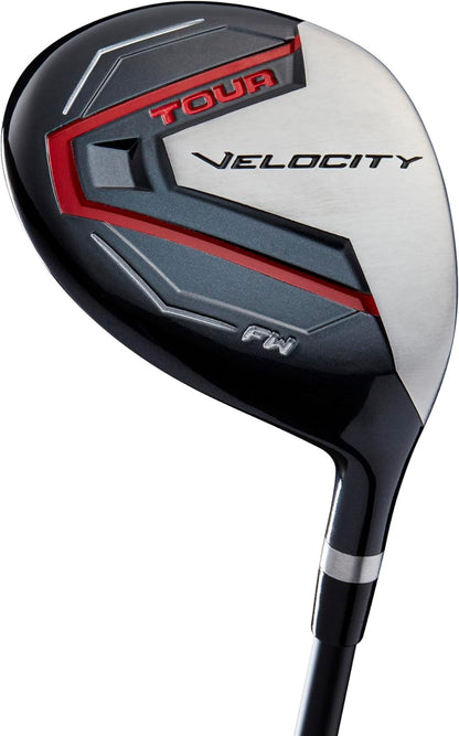 Полный набор для гольфа Wilson Tour Velocity с сумкой-стойкой — мужская правая рука, Regular Flex, черный/красный 
