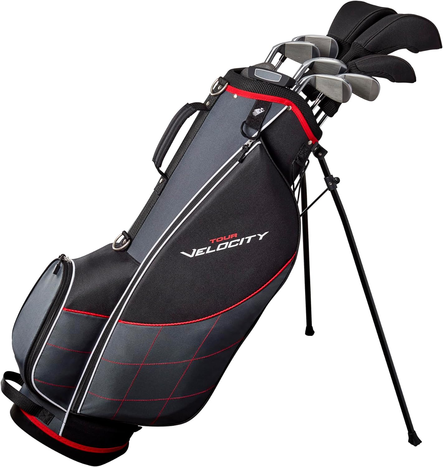 Полный набор для гольфа Wilson Tour Velocity с сумкой-стойкой — мужская правая рука, Regular Flex, черный/красный 