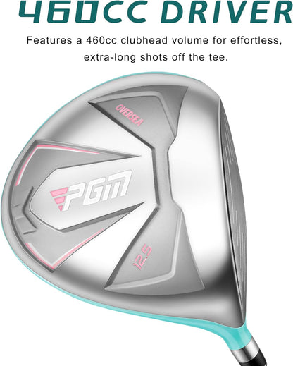 Комплект клюшек, женский PGM: 12шт - 4 вуд (#1,3,5,4H), 7 айрон (#5,6,7,8,9,PW,SW), 1 паттер , сумка-подставка