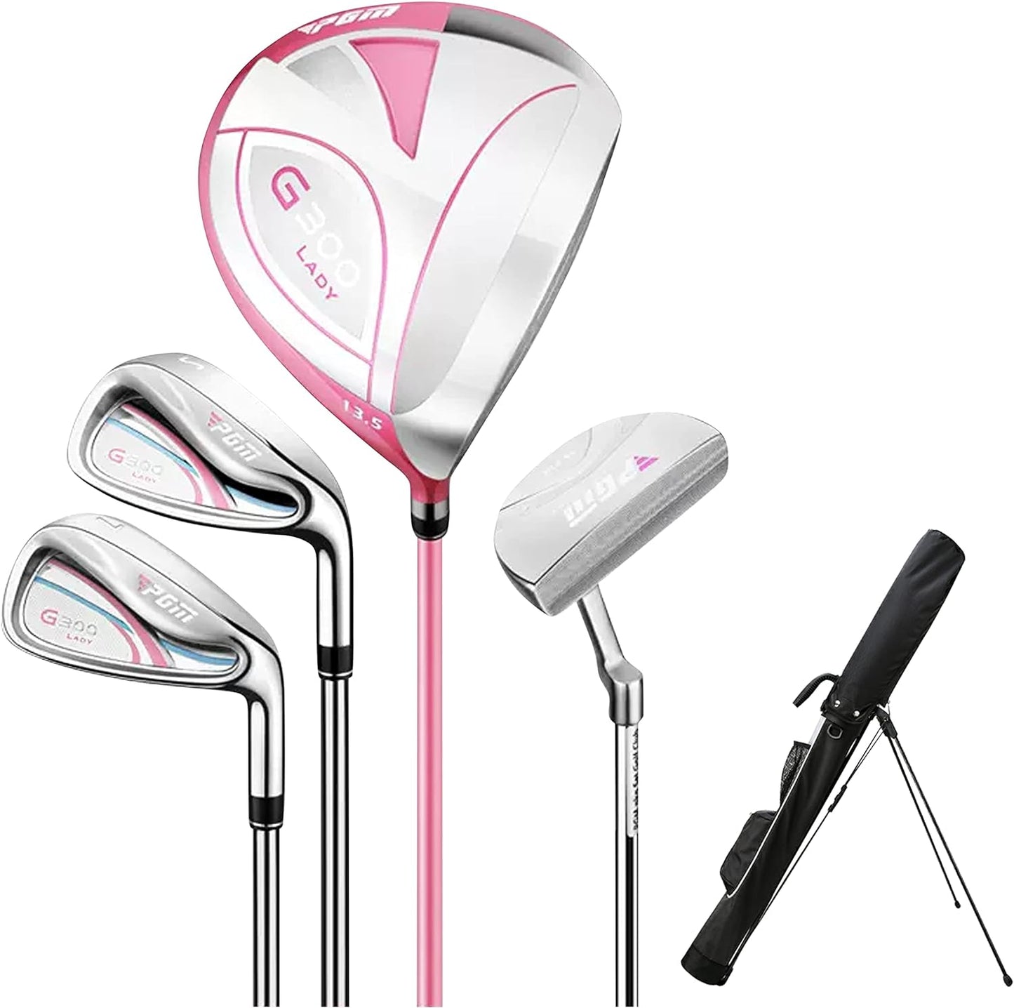 Комплект женский PGM  4 шт - титан 1 вуд, 2 айрон, 1 паттер сумка-подставка -LTG035-8