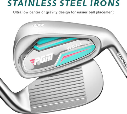 Комплект клюшек, женский PGM: 12шт - 4 вуд (#1,3,5,4H), 7 айрон (#5,6,7,8,9,PW,SW), 1 паттер , сумка-подставка